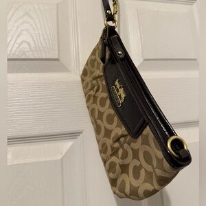 Coach Signature Beige and Dark Brown Wristlet
